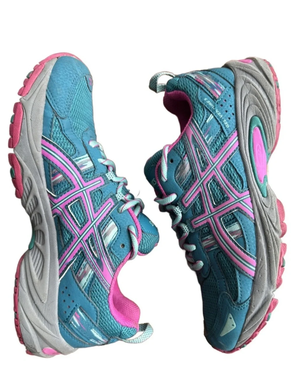 Asics Women's Teal and Pink Athletic Running Shoes